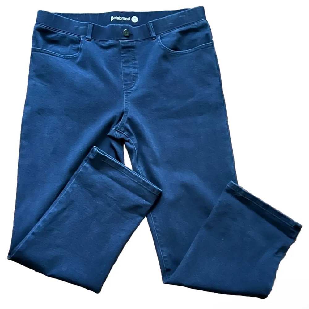 Betabrand Straight-Leg 4-Pocket Yoga Denim Jeans Dark Indigo Women’s XL Petite